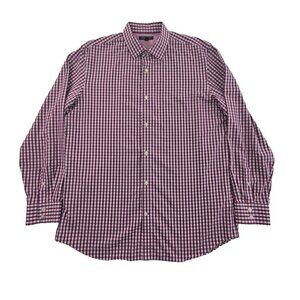 Banana Republic Shirt Men's XL Maroon Checked Non-Iron EUC LN Long Sleeves Slim
